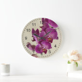 Grande Horloge Ronde Fleurs d'orchidées roses (Maison)