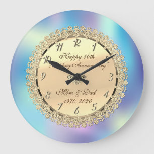Grande Horloge Ronde Fleurs dorées holographiques 50e anniversaire de m