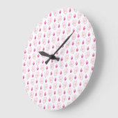 Grande Horloge Ronde Fleurs et bourgeons rose pomme, blanc (Angle)