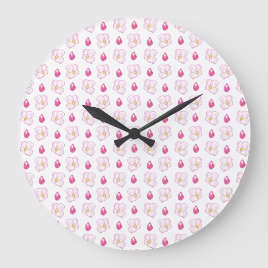 Grande Horloge Ronde Fleurs et bourgeons rose pomme, blanc (Recto)