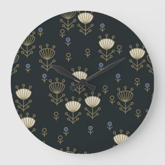 Grande Horloge Ronde Fleurs ethniques : Conception ornementale Vintage