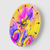 Grande Horloge Ronde FLEURS FANTAISISTES rose jaune bleu (Angle)