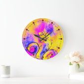 Grande Horloge Ronde FLEURS FANTAISISTES rose jaune bleu (Maison)