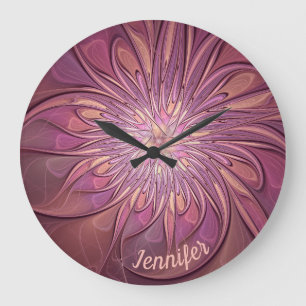 Grande Horloge Ronde Fleurs fractales modernes abstraites Couleurs de b