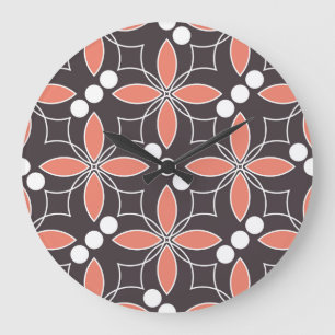 Grande Horloge Ronde Fleurs géométriques, motif artistique vintage.