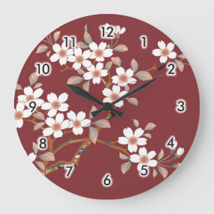 Grande Horloge Ronde Fleurs japonaises de cerises