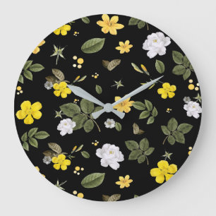 Grande Horloge Ronde Fleurs jaunes et roses blanches 2