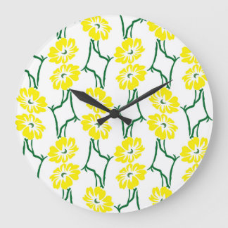 Grande Horloge Ronde Fleurs Jaunes : Motif sans couture illustré