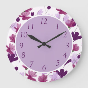 Grande Horloge Ronde Fleurs Lilac violettes gaies Florales