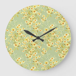 Grande Horloge Ronde Fleurs marguerites : Aquarelle Sombre Sans Couleur