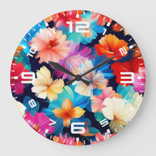 Grande Horloge Ronde Fleurs multicolores florales Motif37566