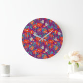 Grande Horloge Ronde Fleurs orange sur coussin pourpre (Maison)