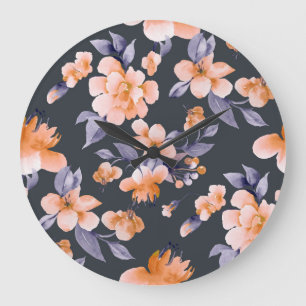 Grande Horloge Ronde Fleurs peintes Arrière - plan sans couture