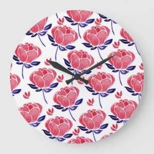 Grande Horloge Ronde Fleurs printanières, aquarelle motif sans couture.