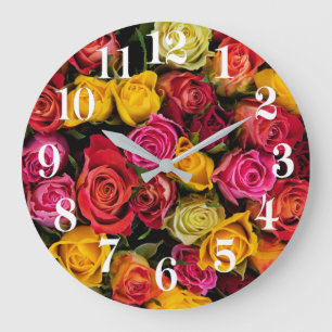 Grande Horloge Ronde Fleurs roses