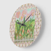 Grande Horloge Ronde Fleurs roses (Angle)