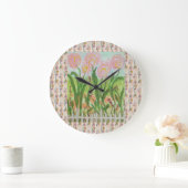 Grande Horloge Ronde Fleurs roses (Maison)