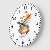 Grande Horloge Ronde Fleurs roses roses rouillées Nom du script tendanc (Angle)