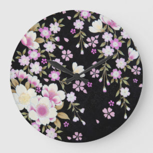 Grande Horloge Ronde Fleurs roses tombantes en cascade