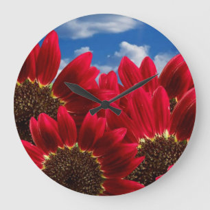 Grande Horloge Ronde fleurs rouges