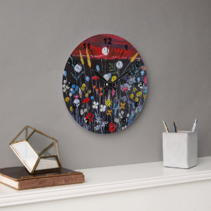 Grande Horloge Ronde Fleurs sauvages au coucher du soleil Peinture d'Al