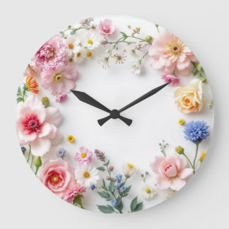 Grande Horloge Ronde Fleurs sauvages colorées -