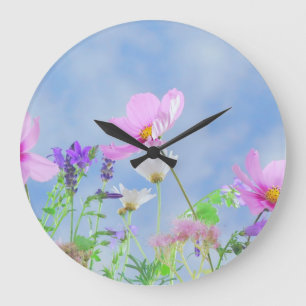 Grande Horloge Ronde Fleurs sauvages de joli ressort