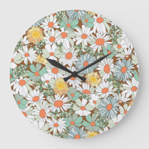 Grande Horloge Ronde Fleurs sauvages floral, vintage motif sans couture