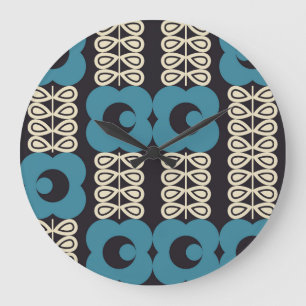 Grande Horloge Ronde Fleurs stylisées : Vintage moderne géométrique.