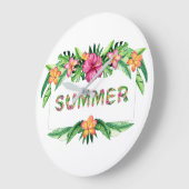 Grande Horloge Ronde Fleurs tropicales Amusement été (Angle)