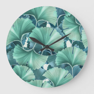 Grande Horloge Ronde Fleurs tropicales, feuilles, arrière - plan sans s