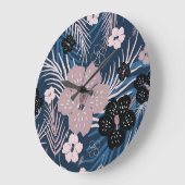 Grande Horloge Ronde Fleurs tropicales Palm Texture Feuille (Angle)