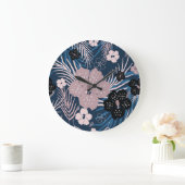 Grande Horloge Ronde Fleurs tropicales Palm Texture Feuille (Maison)