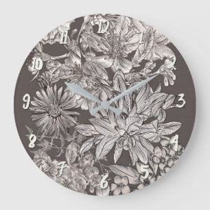 Grande Horloge Ronde Fleurs Vintage Moderne Élégance Botanique Ivoire e