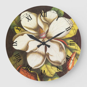 Grande Horloge Ronde Fleurs vintages Magnolia Plante Avec Graines