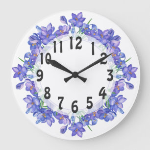 Grande Horloge Ronde Fleurs violettes