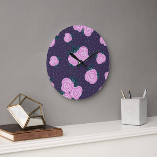 Grande Horloge Ronde Fleurs violettes foncées vintage