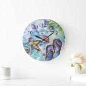 Grande Horloge Ronde Flip Flop Beach aquarelle à thème (Maison)