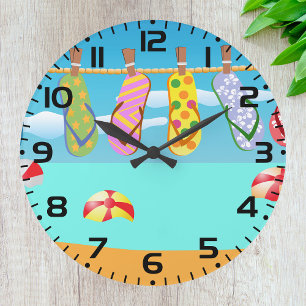 Grande Horloge Ronde Flip Flops À La Plage
