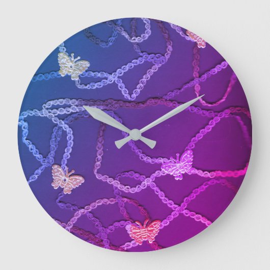 Grande Horloge Ronde Floating Butterflies Clock (Purple) (Recto)