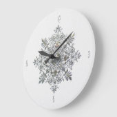 Grande Horloge Ronde Flocon de neige argenté (Angle)