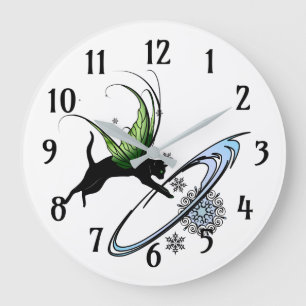 Grande Horloge Ronde Flocon de neige de chat cosmique