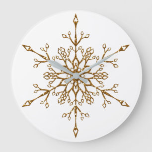 Grande Horloge Ronde Flocon de Neige de Noël Paillettes Dorées Élégant