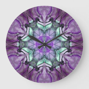 Grande Horloge Ronde Flocon de neige étoile florale violet sarcelle noi