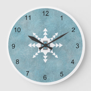 Grande Horloge Ronde Flocon de neige géométrique turquoise d'hiver du S
