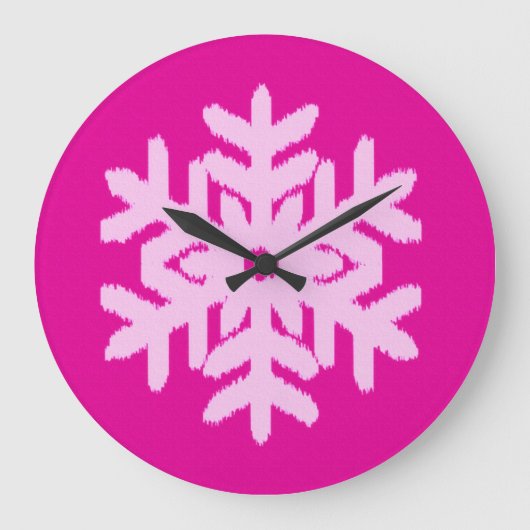 Grande Horloge Ronde Flocon de neige Ikat - Fuchsia et rose glace (Recto)