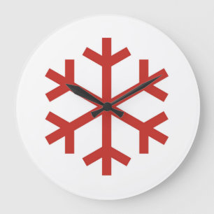 Grande Horloge Ronde Flocon rouge de Noël