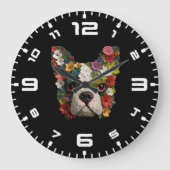 Grande Horloge Ronde Floral 3D Boston Terrier (Recto)