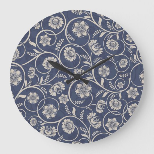 Grande Horloge Ronde Floral bleu (Recto)