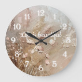 Grande Horloge Ronde Floral Boho Beige Blanc (Recto)